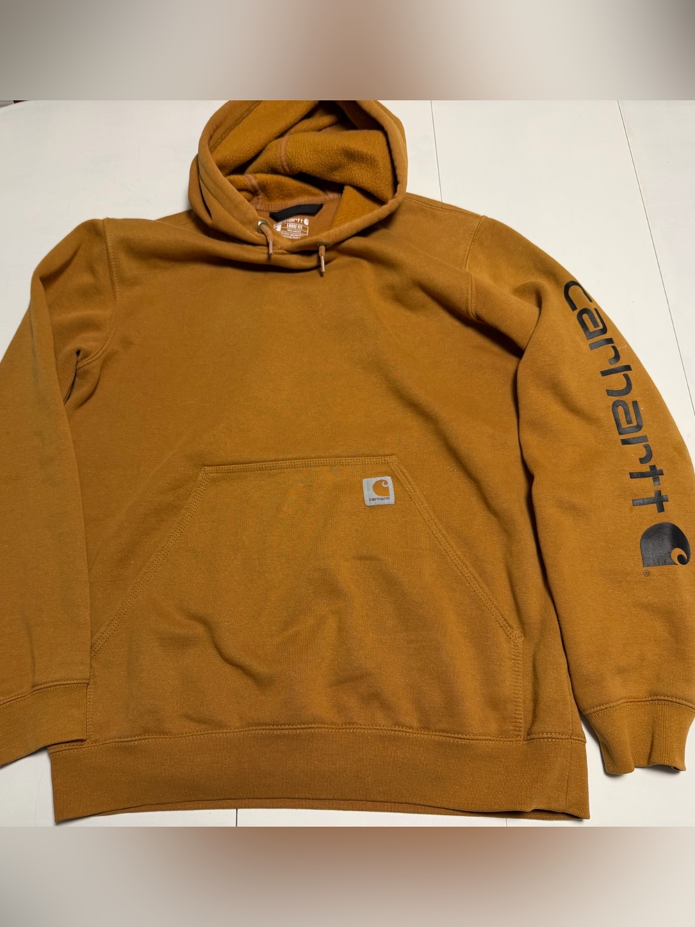Carhartt Brown Duck Hooded Work Sweatshirt with Logo Sleeve